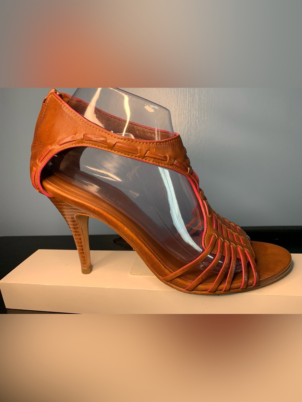Cole Haan Vintage Cognac Heeled Sandal with Pink Trim (Great condition)